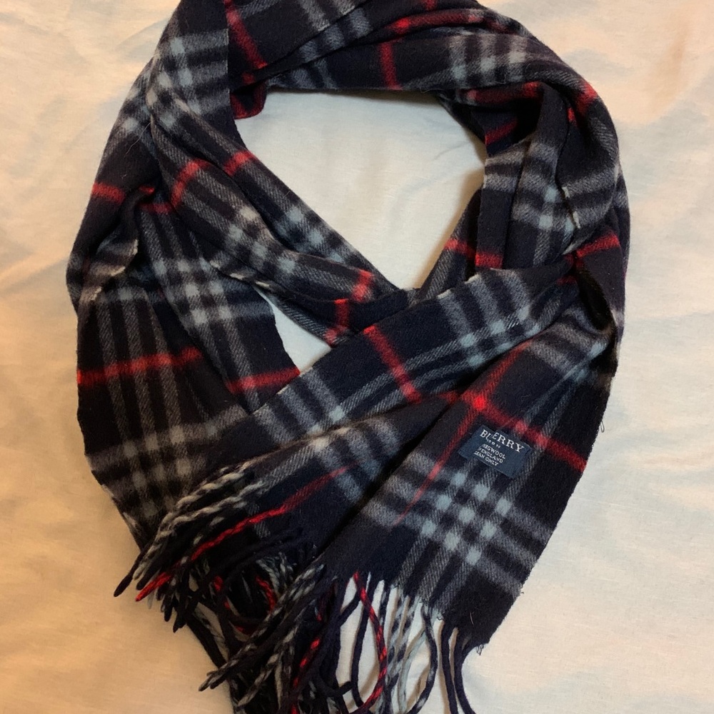 sold on M Burberry Lambswool navy check scarf